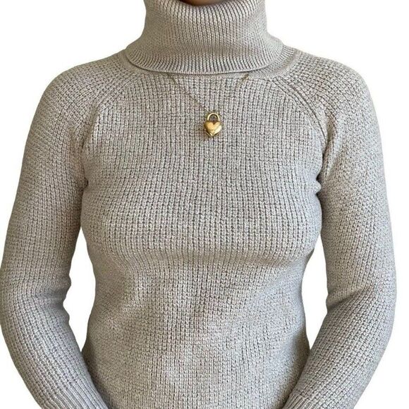 Aritzia Wilfred Free Waffle Knit Merino Wool Gray Turtleneck Tunic Sweater Sz S - Picture 3 of 5